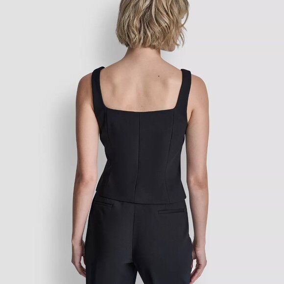 DKNY Womens Tailored Designer Sleeveless Square-Neck Vest Layering Top Black NWT - Picture 4 of 7